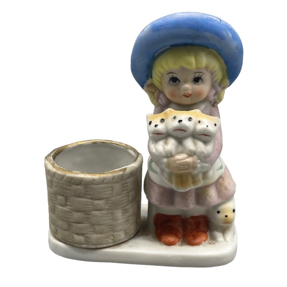 figurine jasco little luvkins candle holder trinket girl puppy basket hat READ